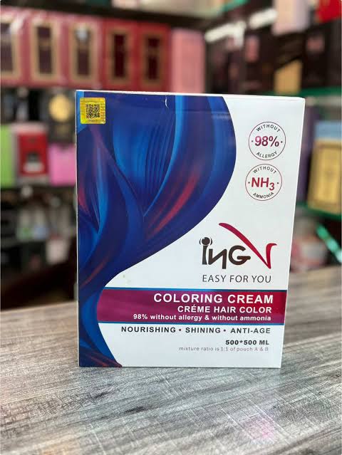 ING Professional Hair Color Cream – Gentle, Ammonia-Free, Allergy-Safe Formula for Vibrant, Shiny Hair (1:1 Mix, 500ml + 500ml)