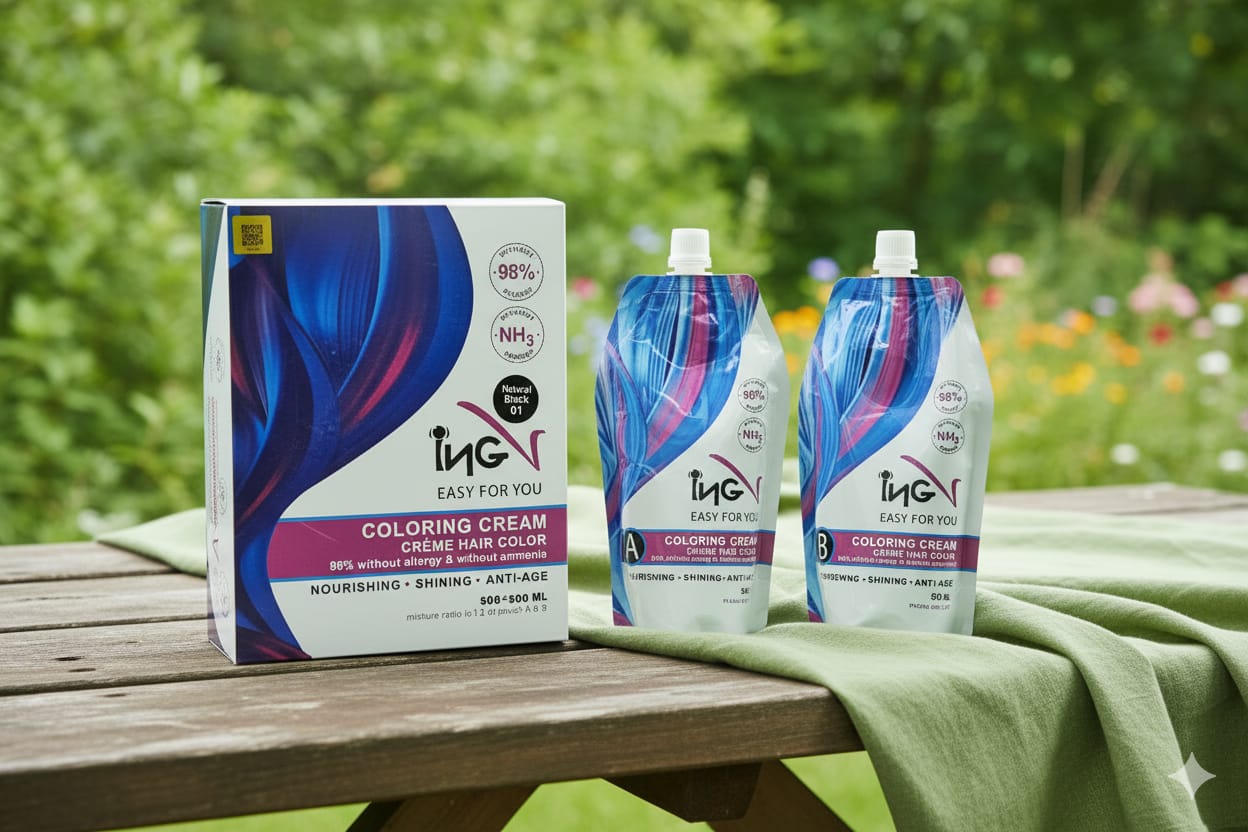 ING Professional Hair Color Cream – Gentle, Ammonia-Free, Allergy-Safe Formula for Vibrant, Shiny Hair (1:1 Mix, 500ml + 500ml)